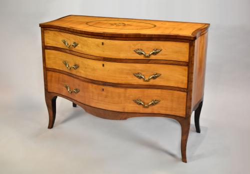 George III inlaid satinwood three drawer commode, c.1775