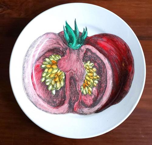 Piero Fornasetti Cut Fruit Pottery Plate, Sezioni Di Frutta Series, The Tomato, Dated 10/1953