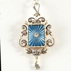 Edwardian enamel diamond pearl brooch/pendant circa 1910