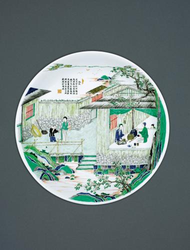 Chinese porcelain famille verte, large saucer dish, Kangxi, circa 1700