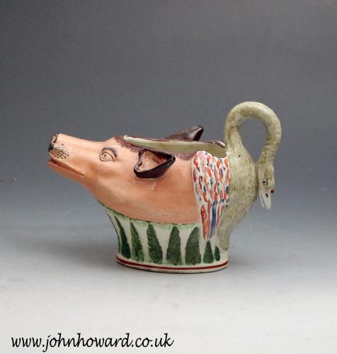 Staffordshire pottery zoomorphic sauce boat antique period early 19th century