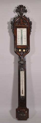 S/4350 Antique 19th Century Rosewwood Mercurial Stick Barometer by E. Gilbert of Falmouth