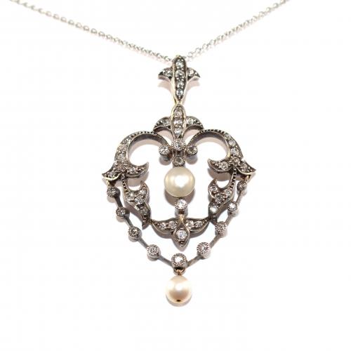 Victorian Diamond & Pearl Brooch/Pendant c.1890