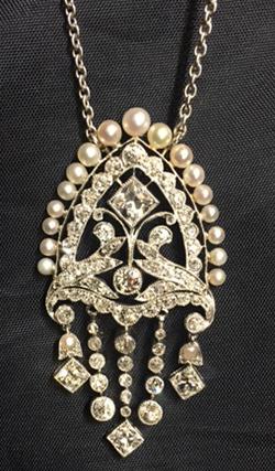 Edwardian diamond and pearl platinum pendant circa 1910