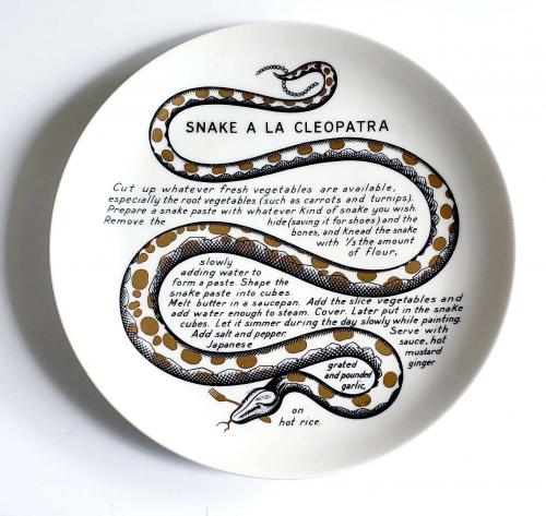 Piero Fornasetti Fleming Joffe Porcelain Recipe Plate, Snake a la Cleopatra, 1960s-1974