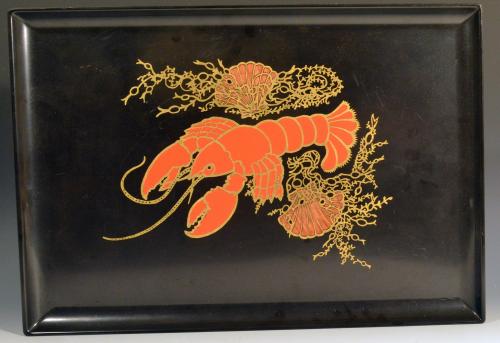 Couroc Tray with Lobster, Seaweed and Seashells, 1970s