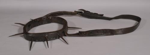 S/4383 Antique Leather and Iron Spiked Hunting Dog Collar of the Georgian Period