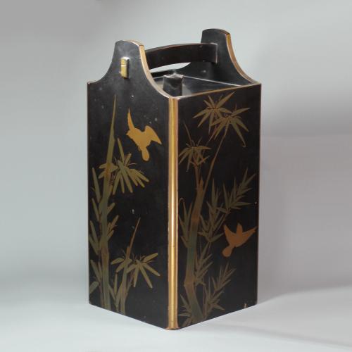 Japanese lacquer water bottle with handle, 19th century