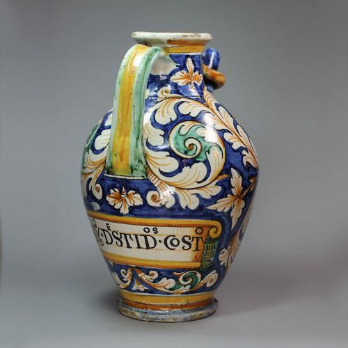Italian maiolica wet drug jar, Montelupo 17th century