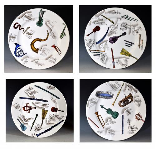 Early Piero Fornasetti Set of Four Musical Pottery Plates, Circa 1953