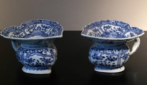 Chinese Blue and White Heart-Shaped Spittoons, Qing Dynasty, Kangxi Period