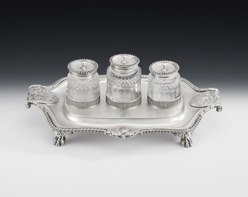 An extremely fine George III Three Bottle Inkstand made in London in 1810 by Emes & Barnard