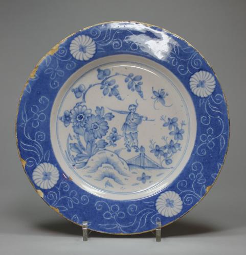 English Delft 'powder blue' plate, Lambeth High Street Pottery, mid 18th century