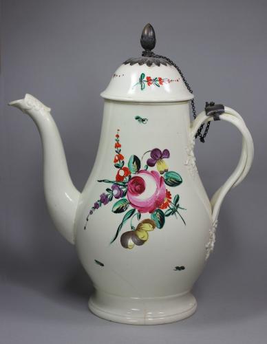 English Leeds Creamware coffee pot with metal mounts, c.1760