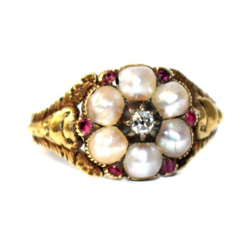 Georgian Pearl, Diamond & Ruby Ring c.1800