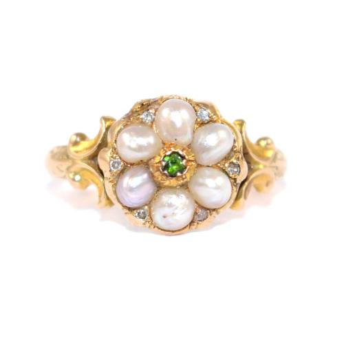 Georgian Seed Pearl & Emerald Ring c.1810