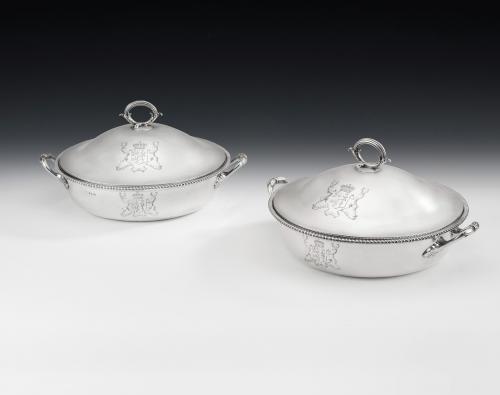 The Taymouth Castle Dishes: A very fine pair of George III Silver Covered Vegetable Dishes made in London in 1794 by Henry Green