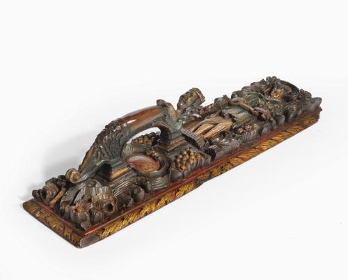 17th Century Danish Carved beechwood and polychrome decorated Mangle Board