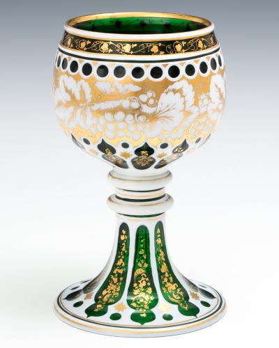 An Emerald Green and White Overlaid Goblet with Gilt Decoration