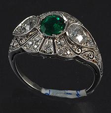 Platinum set columbian emerald and diamond ring, circa 1930