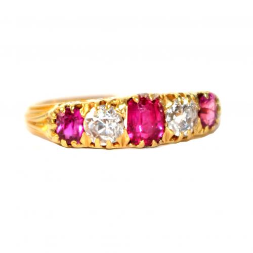 Edwardian Ruby & Diamond 5 Stone Ring c.1910