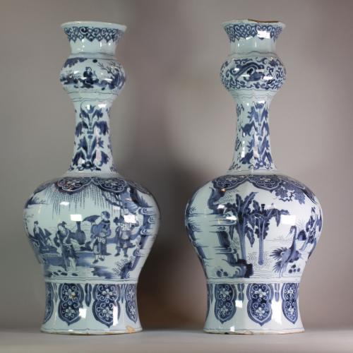 Dutch Delft blue and white garlic-necked vases, circa 1700