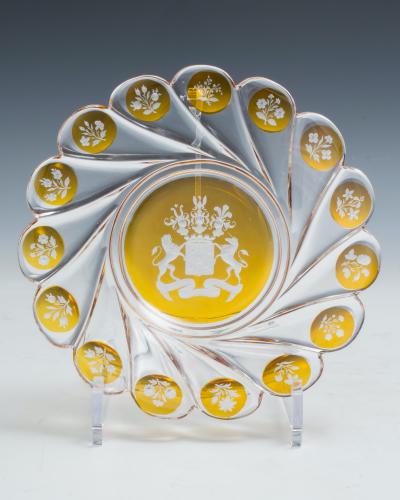 A Fine Set of Eight Rothschild Amber Overlay Plates