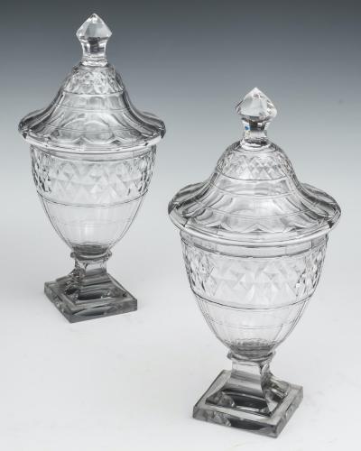 An Exceptional Pair of George III Cut Glass Urns & Covers