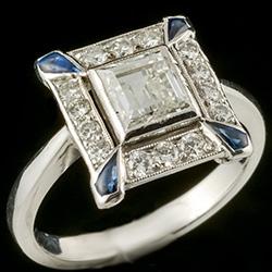 Gold rhodiumed diamond and sapphire ring, circa 1960