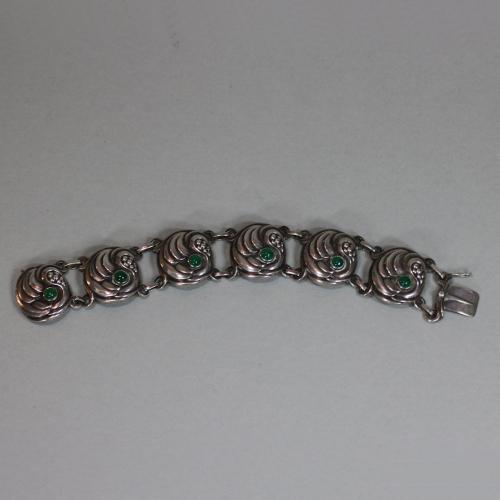 Georg Jensen 830S silver and green chalcedony linked cabochon set bracelet
