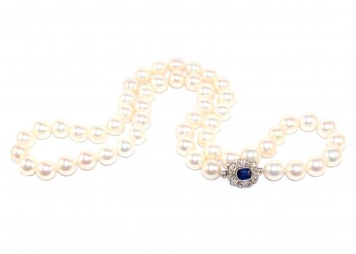 Large Uniform Pearls, Sapphire & Diamond Clasp c.1930