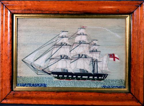 Sailor's Woolwork or Woolie of A Royal Navy Ship Under Full Sail, Circa 1865