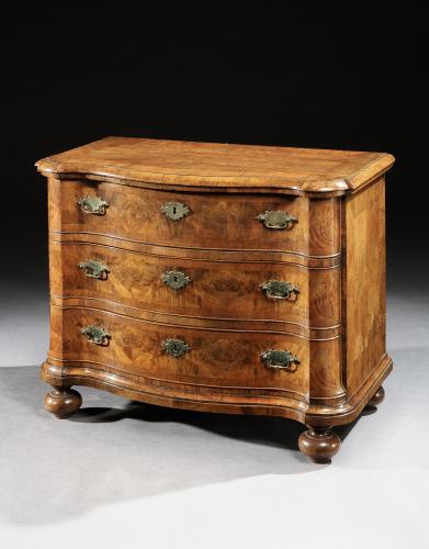 Rare Walnut Block Fronted Baroque Chest of Drawers