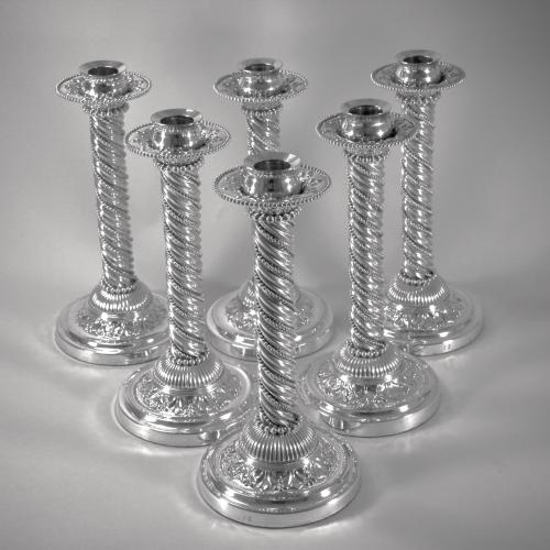 William IV Set Of 6 Impressive Old Sheffield Plate Candlesticks With An Important Provenance.