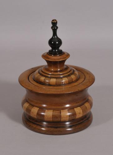 S/4414 Antique Treen 19th Century Turned and Staved Tobacco Jar