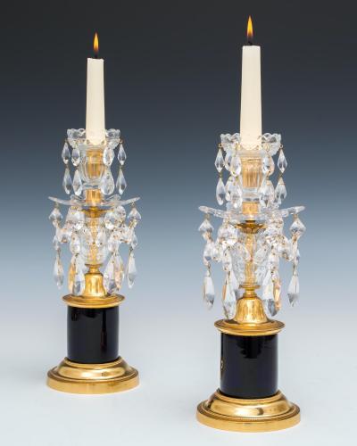 A Pair of George III Candlesticks with Blue Drum Bases