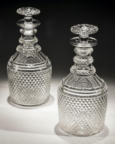 A Pair of Diamond Cut Glass Regency Decanters
