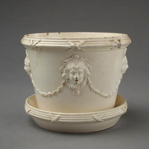 English Neo-classical Creamware Cachepot & Stand, Leeds or Yorkshire, circa 1780-1810