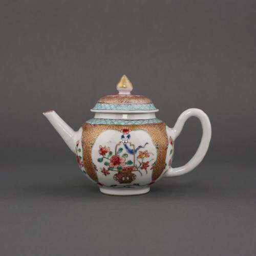 A Chinese porcelain famille rose globular teapot and cover, Yongzheng 1723-1735