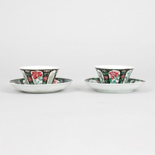 A pair of semi-eggshell Chinese export porcelain cups and saucers, Qianlong, 1736-1795