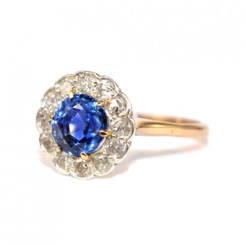Edwardian Sapphire & Diamond Cluster Ring c.1920