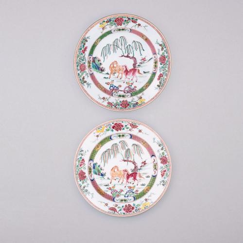 Pair of famille rose large dishes, Early Qianlong, circa 1740