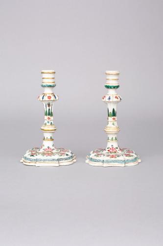 Pair of famille rose candlesticks, Qianlong, circa 1740