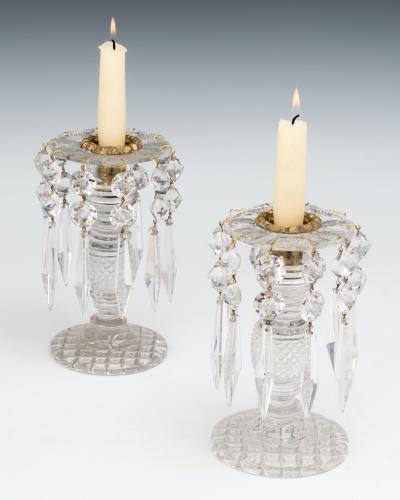 A Pair of Antique Regency Cut Glass Candlesticks