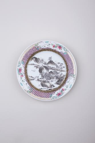 Famille rose and grisaille eggshell soup plate, Yongzheng, 1723-1735