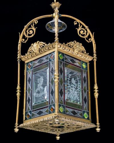A Victorian Period Aesthetic Gilt Brass Hall Lantern