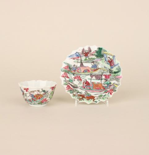 A Chinese porcelain famille rose tea bowl and saucer, Qianlong circa 1740