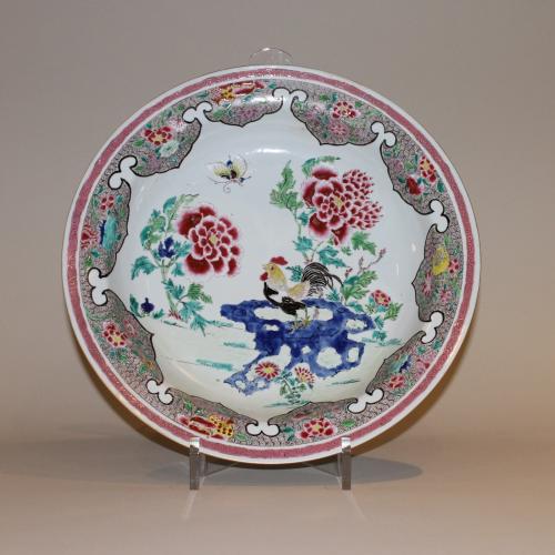 A Chinese porcelain large famille rose circular deep dish, Qianlong c. 1760
