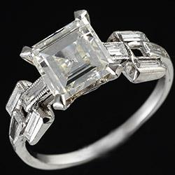 Art Deco square diamond ring with baguette shoulders