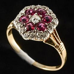 Edwardian ruby and diamond cluster ring